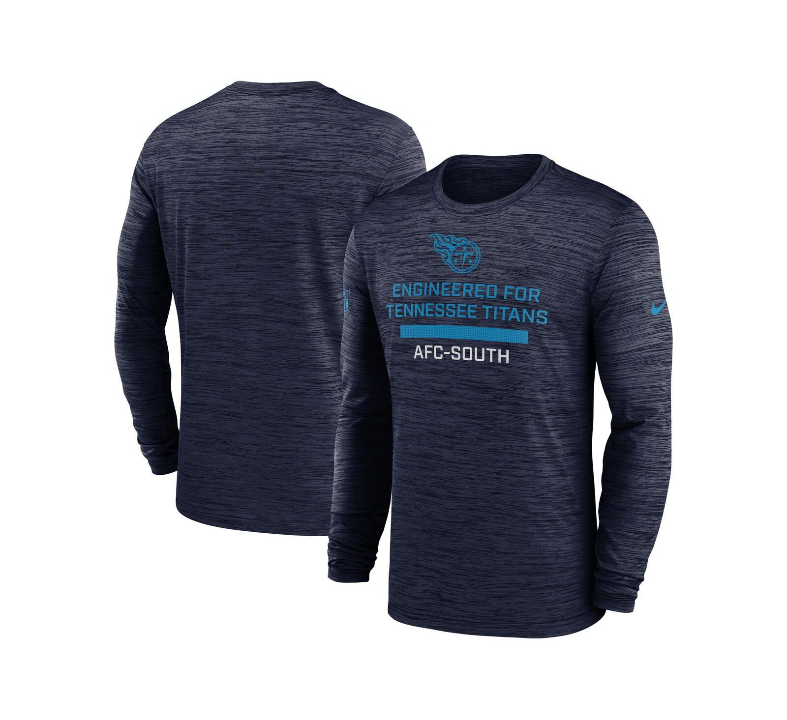 Мужская футболка Nike Tennessee Titans Sideline Velocity Performance с длинным рукавом темно-синего цвета