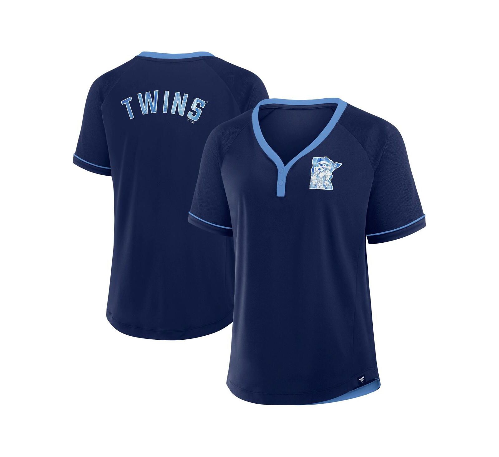 Женская футболка Fanatics Minnesota Twins Cooperstown Collection League Diva Raglan V-Neck, темно-синяя