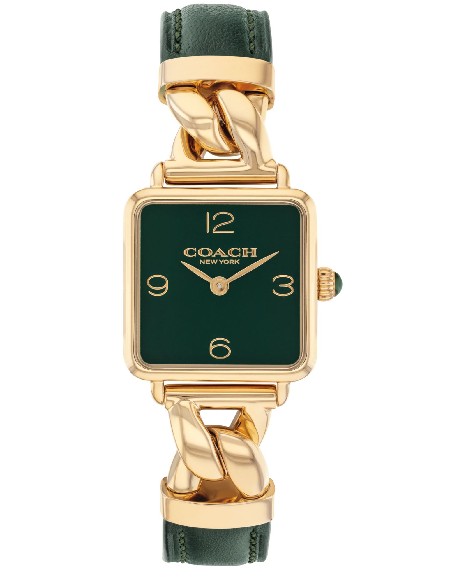 Женские часы COACH Cass Gold Tone Stainless Steel и темно-зеленая кожаная ремешок, 22mm