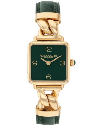 Женские часы COACH Cass Gold Tone Stainless Steel и темно-зеленая кожаная ремешок, 22mm