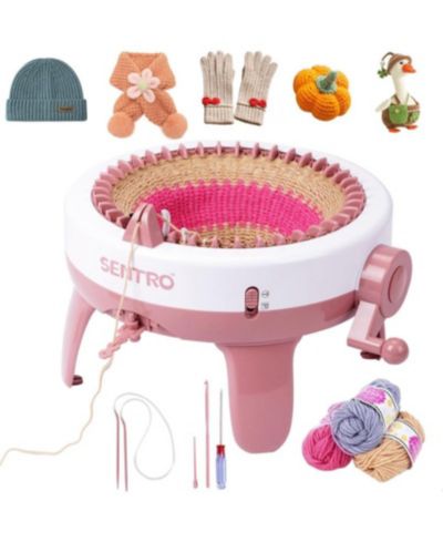 SENTRO 40-Needle Knitting Machine - Pink | Make Scarves, Hats, Socks Fast | Includes Flat/Tube Key, Easy for Beginners & Kids