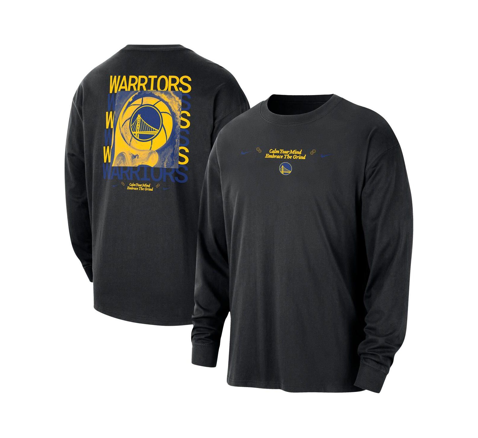 Nike Мужская черная футболка оверсайз с длинным рукавом Golden State Warriors Courtside