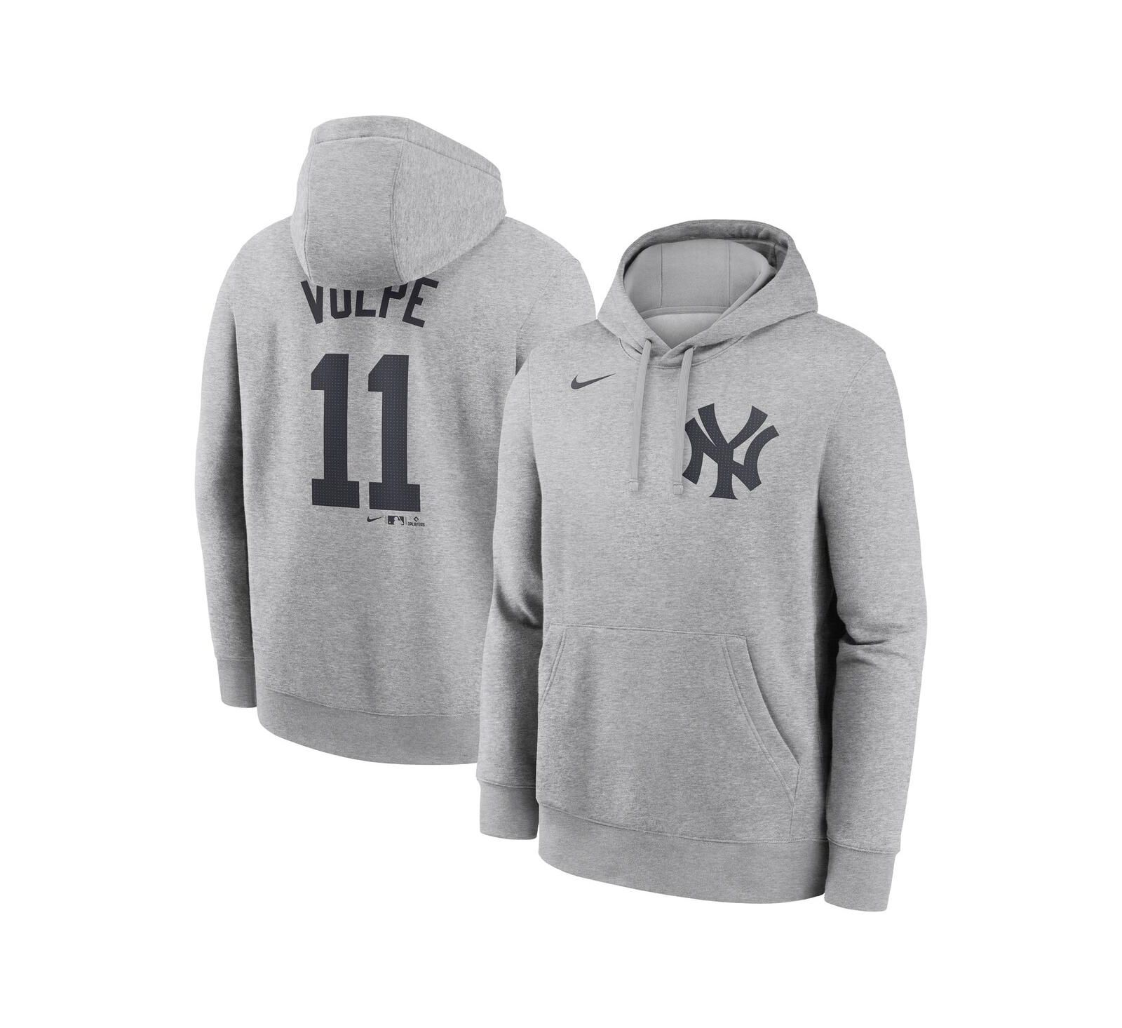 Nike Мужское худи Club Fleece с именем игрока Anthony Volpe New York Yankees Heather Gray