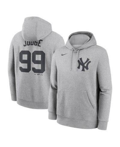 Nike Мужское худи Nike Aaron Judge Heather Gray New York Yankees Player Name & Number Club Fleece Pullover