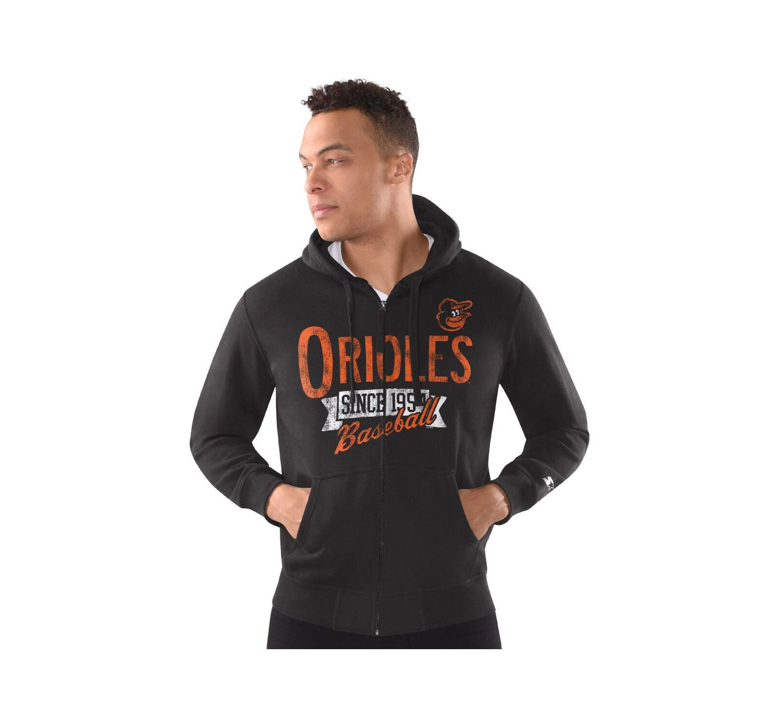 Starter Men's Black Baltimore Orioles Distressed Full-Zip Hooded Jacket