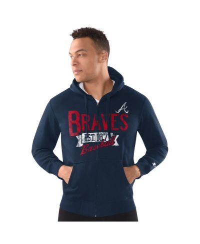 Starter Мужская куртка с капюшоном Atlanta Braves Navy Distressed Full-Zip