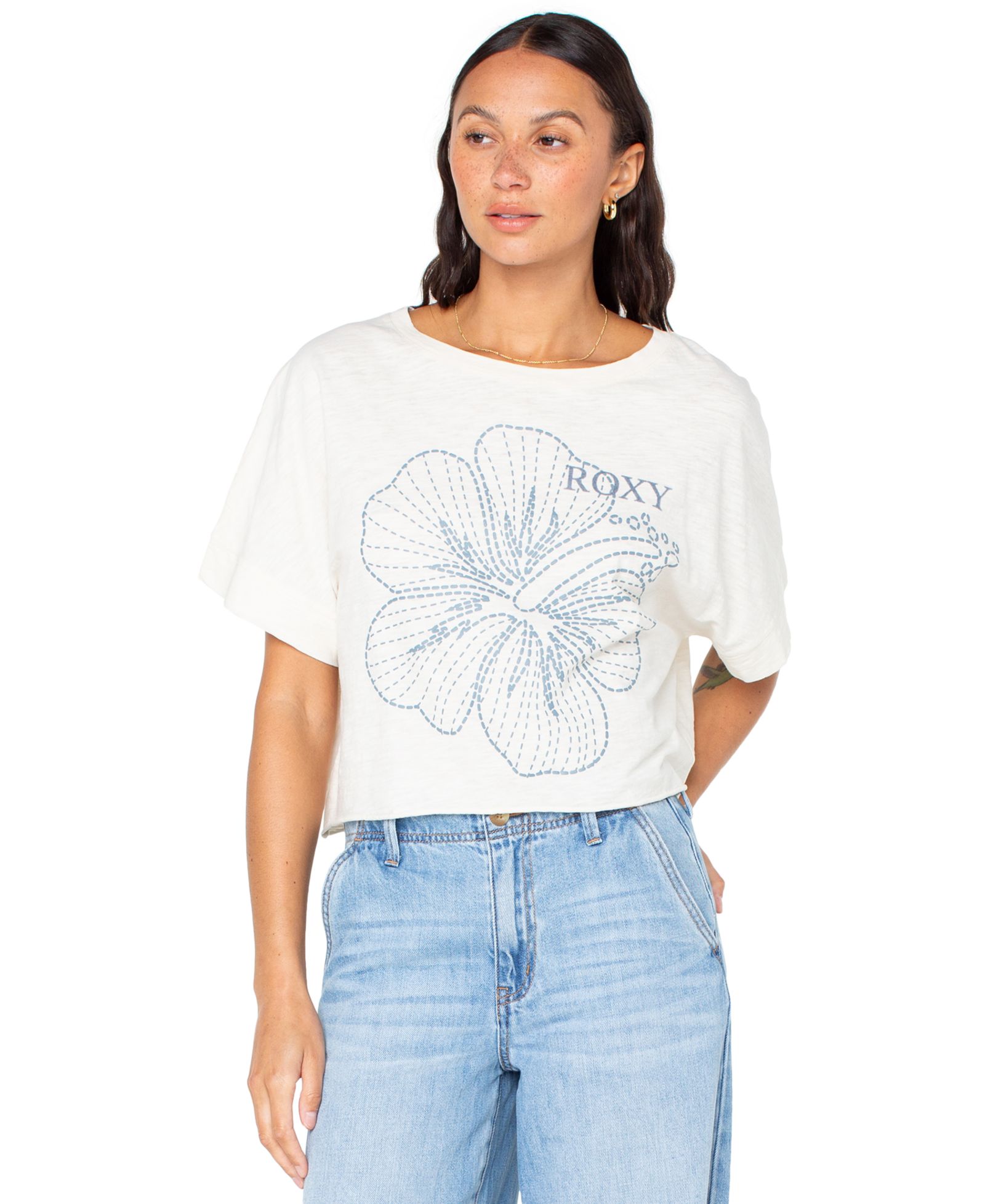 Roxy Women's Stitched Bloom Cropped Cotton T-Shirt