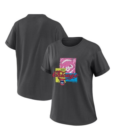 WEAR by Erin Andrews Women's Charcoal Chicago Cubs Domestic Box Color Boyfriend T-Shirt