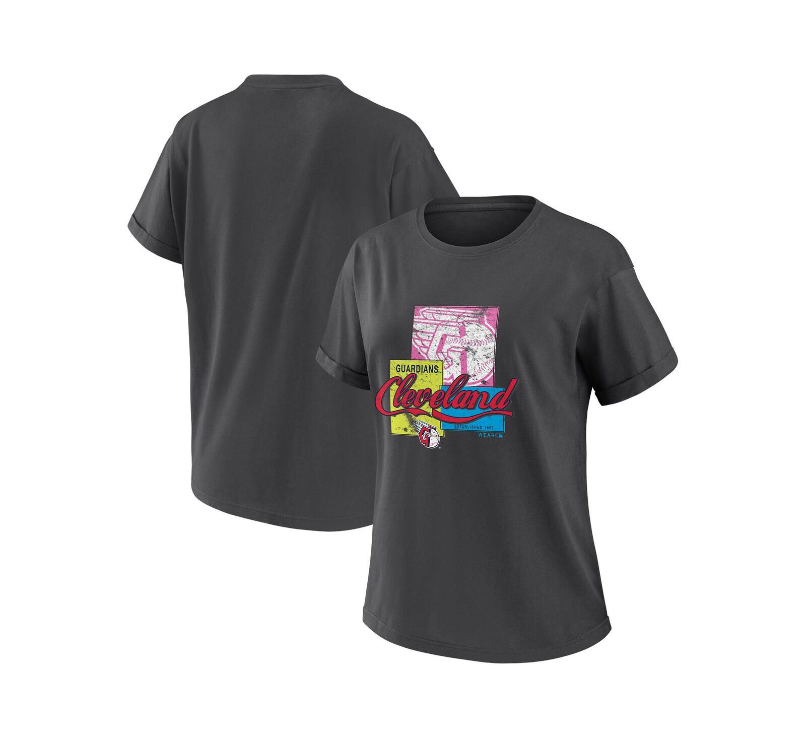 WEAR by Erin Andrews Women's Charcoal Cleveland Guardians Domestic Box Color Boyfriend T-Shirt