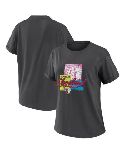 WEAR by Erin Andrews Women's Charcoal Cleveland Guardians Domestic Box Color Boyfriend T-Shirt