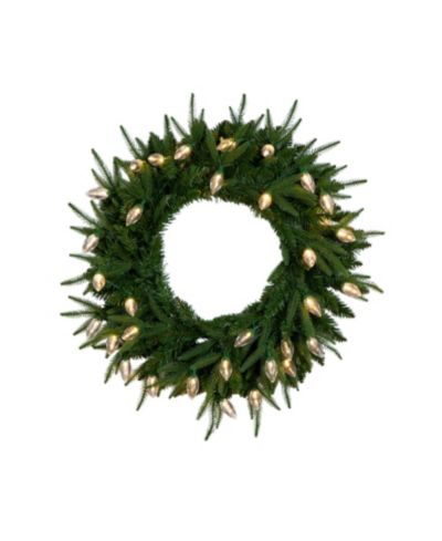 Nearly Natural 24" Pre-Lit Artificial Luxembourg Pine Christmas Wreath Bulb LED Lights
