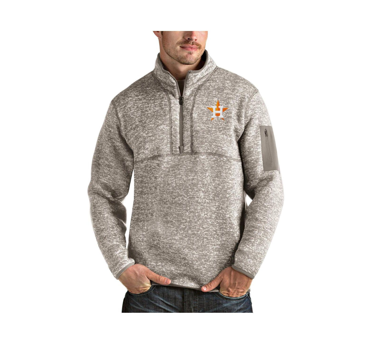 Antigua Men's Oatmeal Houston Astros Fortune Quarter-Zip Pullover Jacket