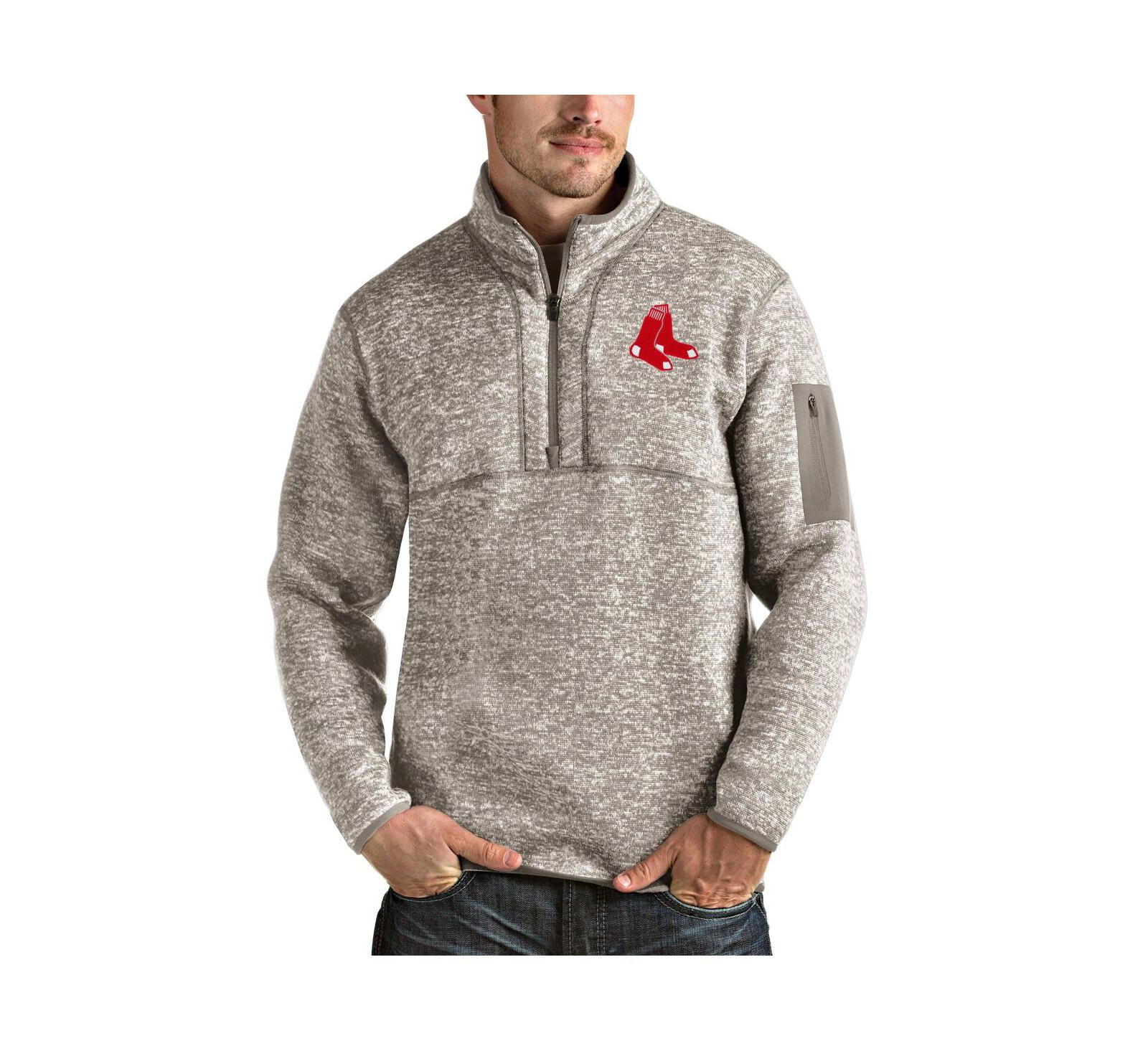Antigua Men's Oatmeal Boston Red Sox Fortune Quarter-Zip Pullover Jacket