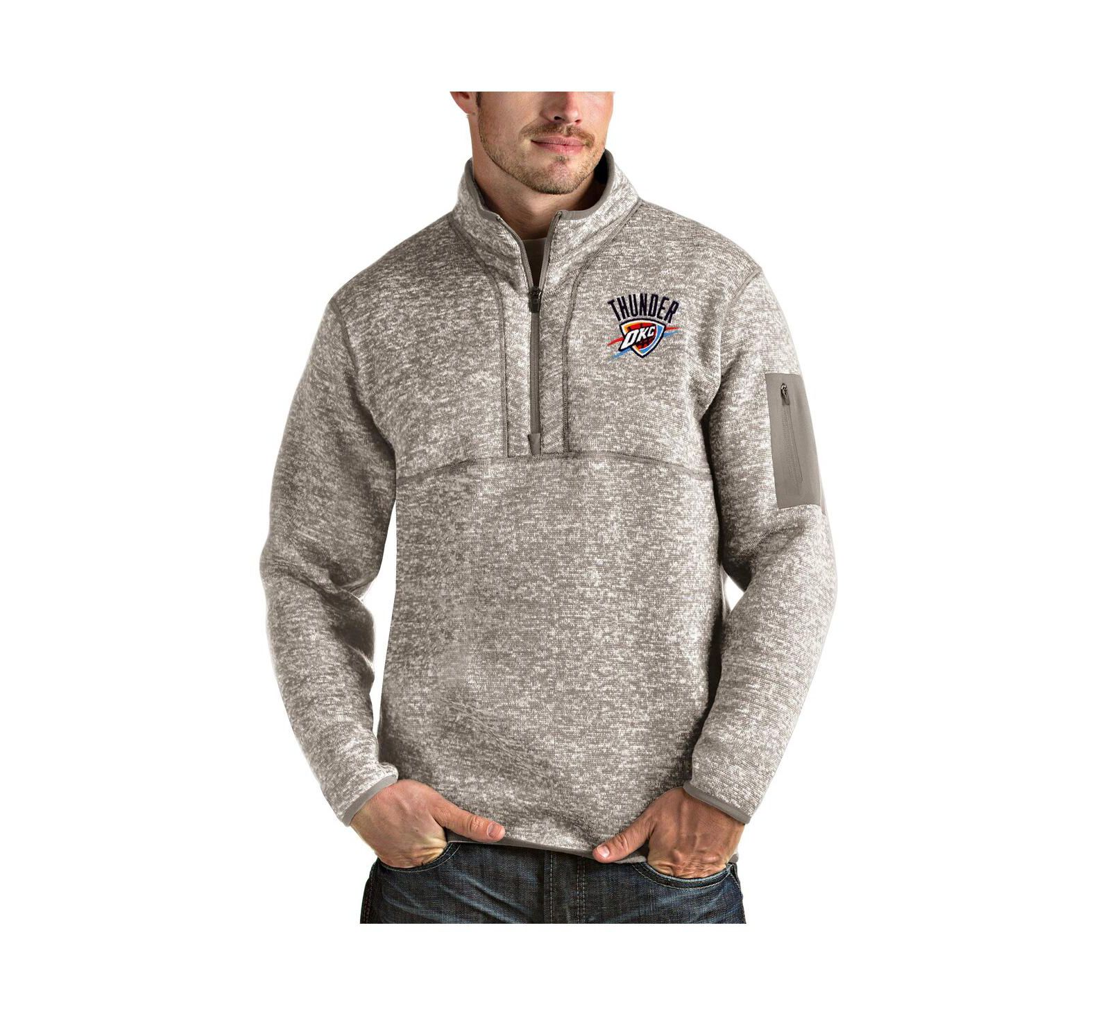 Antigua Men's Natural Oklahoma City Thunder Fortune Quarter-Zip Pullover Jacket
