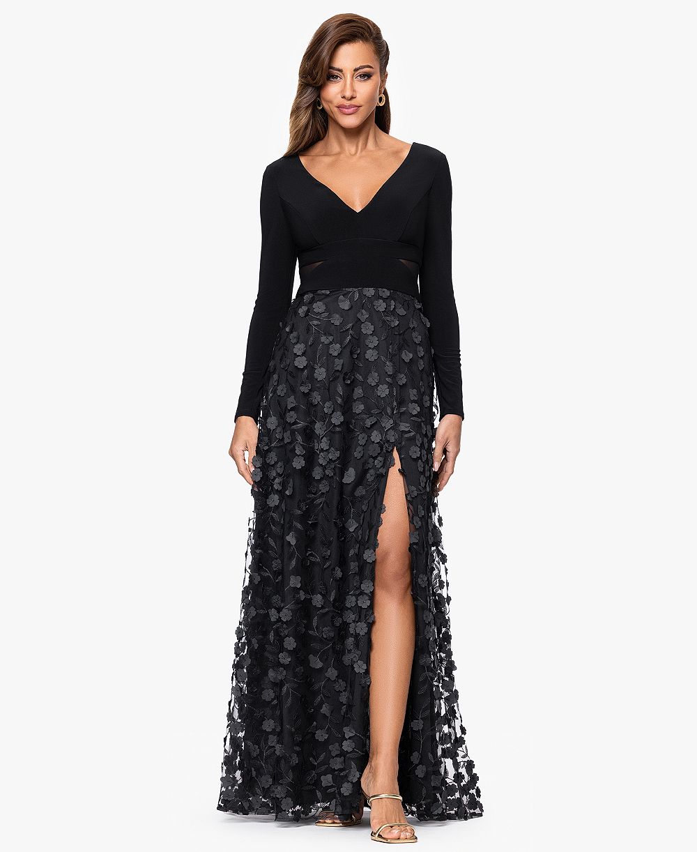 Женское платье XSCAPE Petite Long Sleeve Embellished Skirt