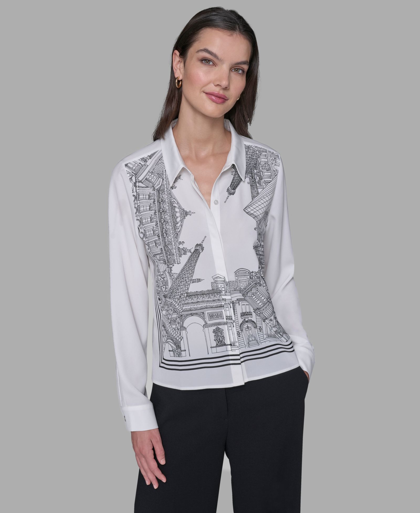 KARL LAGERFELD PARIS Petite Paris Scene Woven Blouse