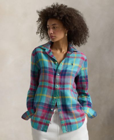 Polo Ralph Lauren Женская классическая льняная рубашка в клетку