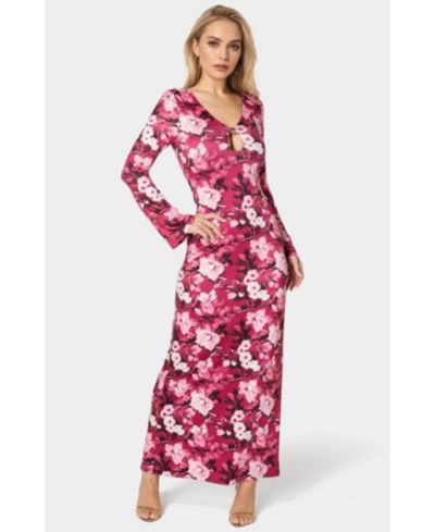 Bebe Women's Long Sleeve Keyhole Maxi Dress
