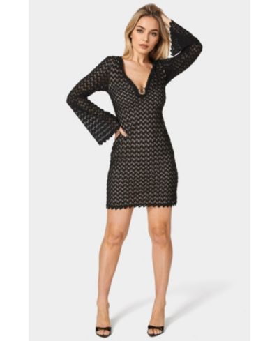 Женское мини-платье Bebe Lace Bell Sleeves Keyhole