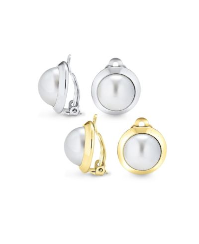 Bling Jewelry серьги-клипсы в стиле жемчужных пуговиц Gold Silver Plated (2 Set)