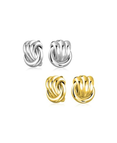 Bling Jewelry Casual Twisted Rope Knocker Knot Clip On Earrings Silver Gold Plated 2 Set