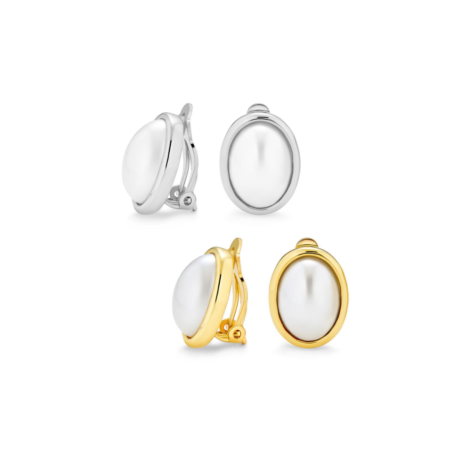 Серьги-клипсы Bling Jewelry с классическим белым искусственным жемчугом и напылением 14K Gold