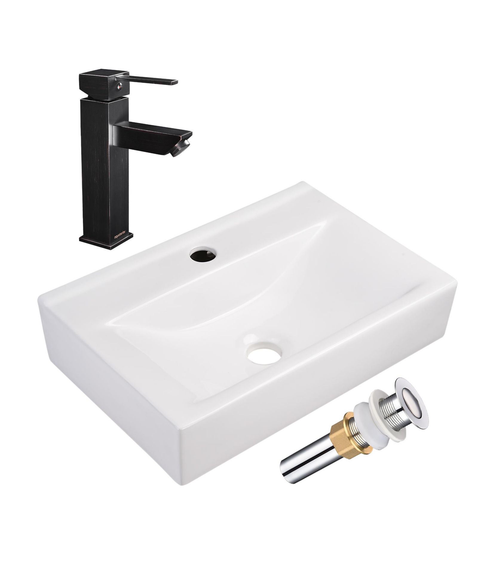 Aquaterior Wall Mount Ceramic Sink w/ One Hold Bathroom Faucet Single Handle ORB
