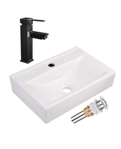 Aquaterior Wall Mount Ceramic Sink w/ One Hold Bathroom Faucet Single Handle ORB