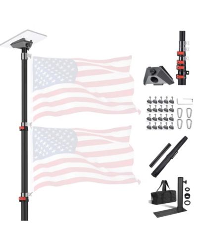 Yescom EZ GO 14ft Telescopic Flag Pole Kit with Starlink Mini Pipe Adapter and Tire Mount Base for Outdoor Tailgate Party, Black
