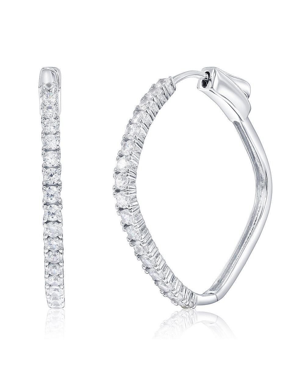 Sterling , Diamond-Shaped CZ Hoop Earrings