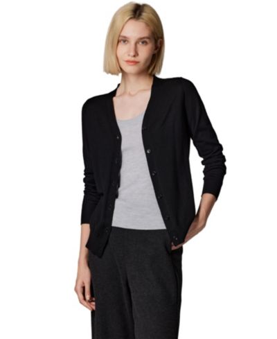 JENNIE LIU Women's Merino Wool Light Weight Cardigan Ultra Soft Fine Gauge V Neck Sweaters