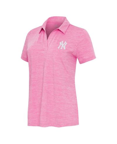 Antigua Women's Heather Pink New York Yankees Layout V-Neck Polo