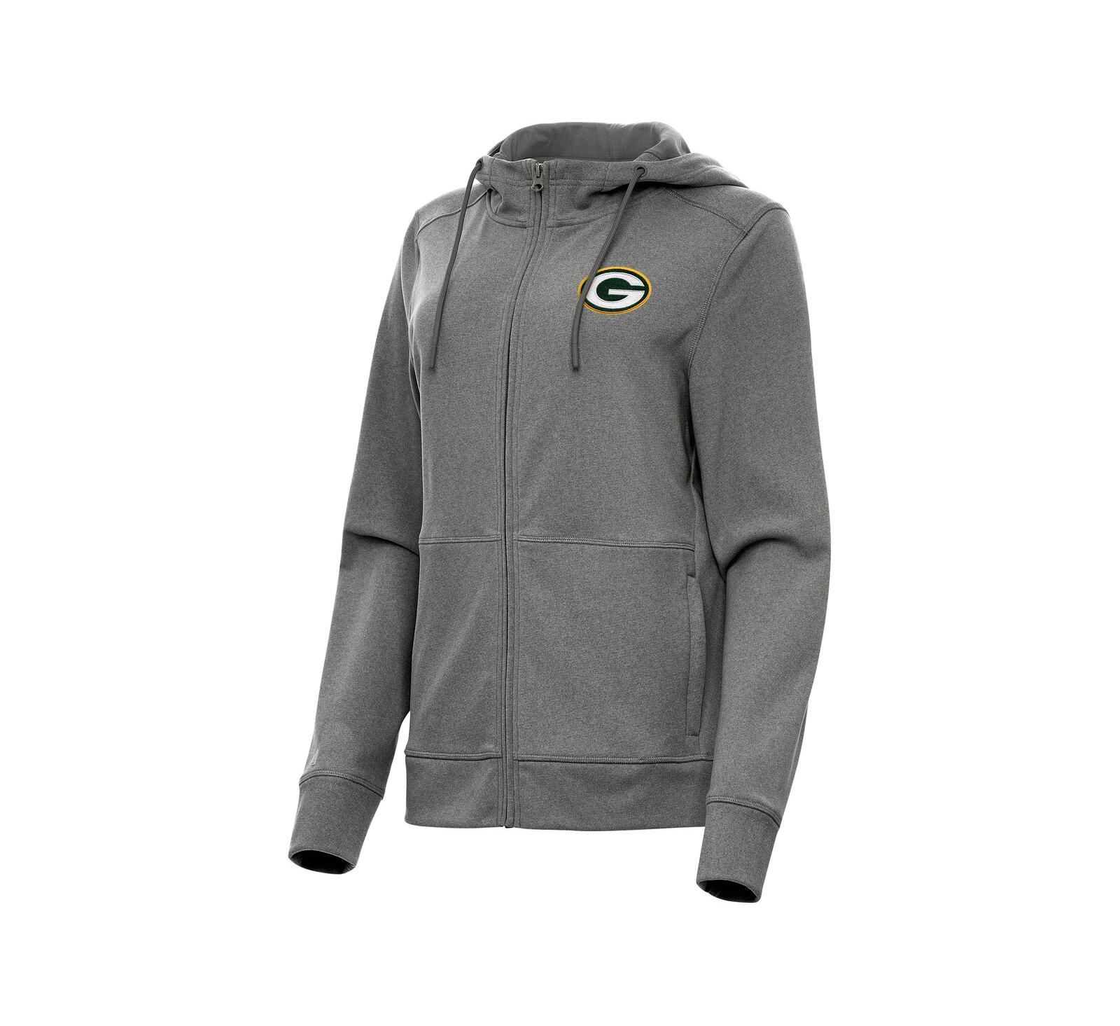Женская толстовка на молнии Antigua Heather Charcoal Green Bay Packers Seeker