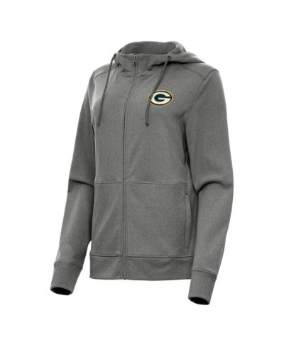 Женская толстовка на молнии Antigua Heather Charcoal Green Bay Packers Seeker