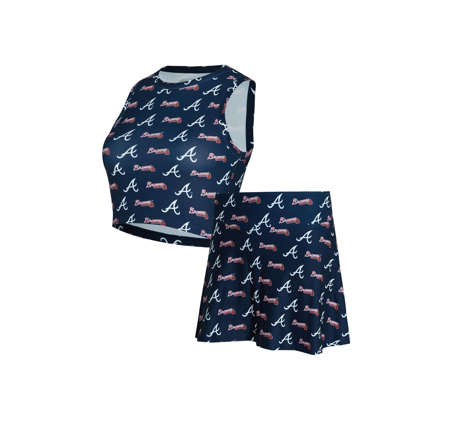 Concepts Sport Женский комплект из 2 предметов: трикотажный топ и юбка-шорты, темно-синий, Atlanta Braves