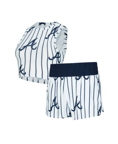 Женский набор Concepts Sport White Atlanta Braves Pinstripe Record Tank и Shorts