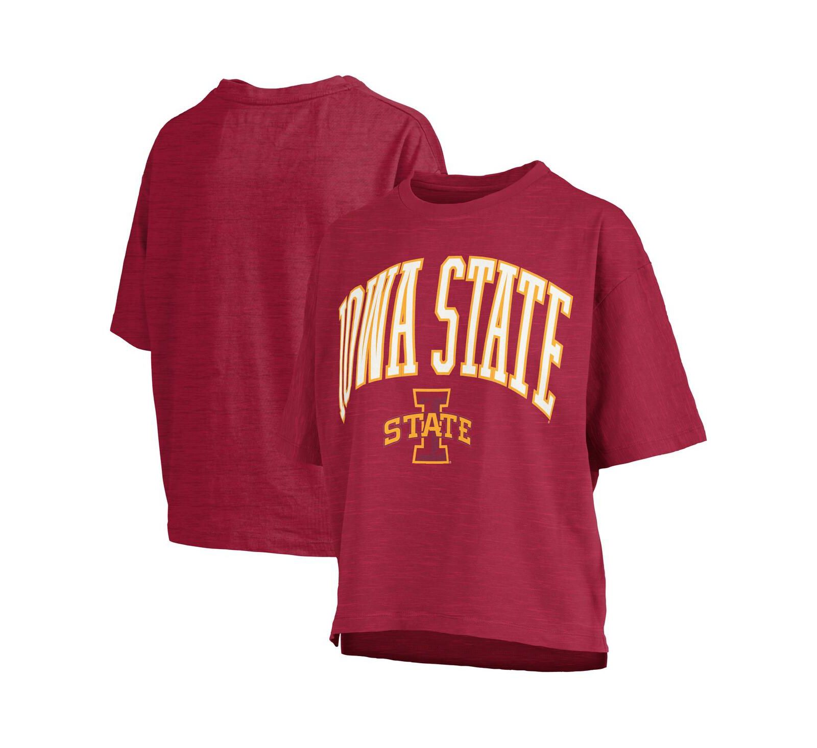 Pressbox Women's Cardinal Iowa State Cyclones Nelson Arch Over Logo Waist Length Oversized Slub T-Shirt