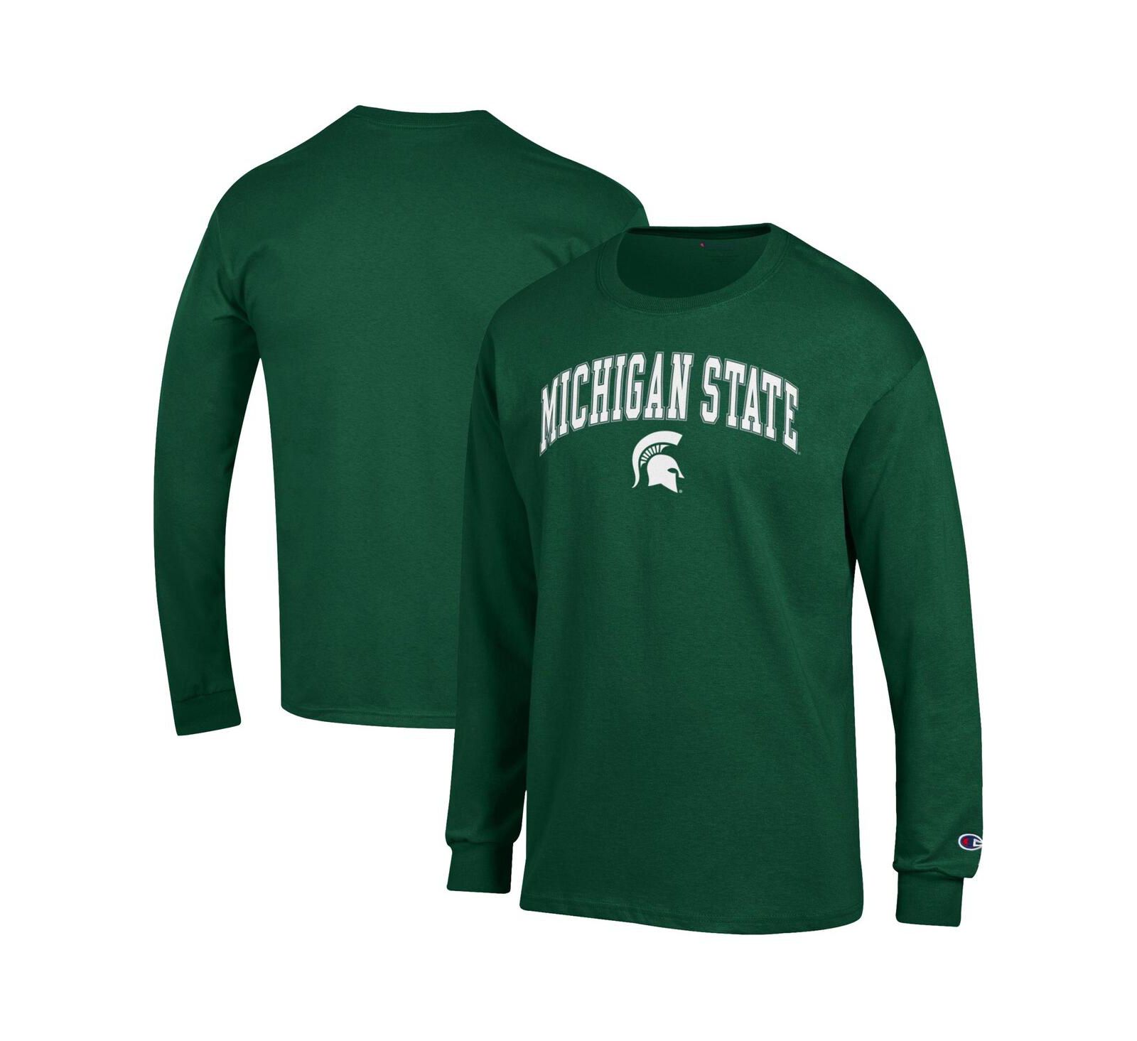 Мужская футболка Champion Michigan State Spartans Arch Over Logo с длинным рукавом, зеленая