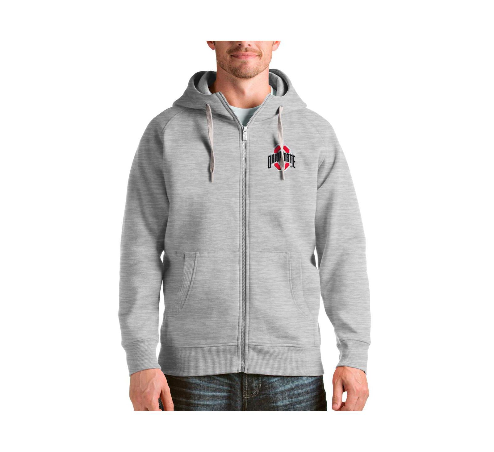 Antigua Men's Heathered Gray Ohio State Buckeyes Victory Full Zip Jacket