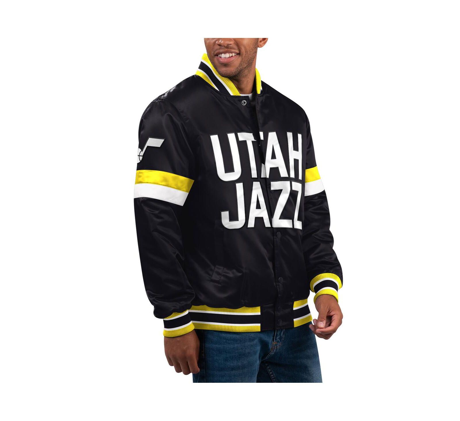 Мужская университетская куртка Starter Black Utah Jazz Home Game Satin Full-Snap Varsity