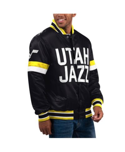 Мужская университетская куртка Starter Black Utah Jazz Home Game Satin Full-Snap Varsity