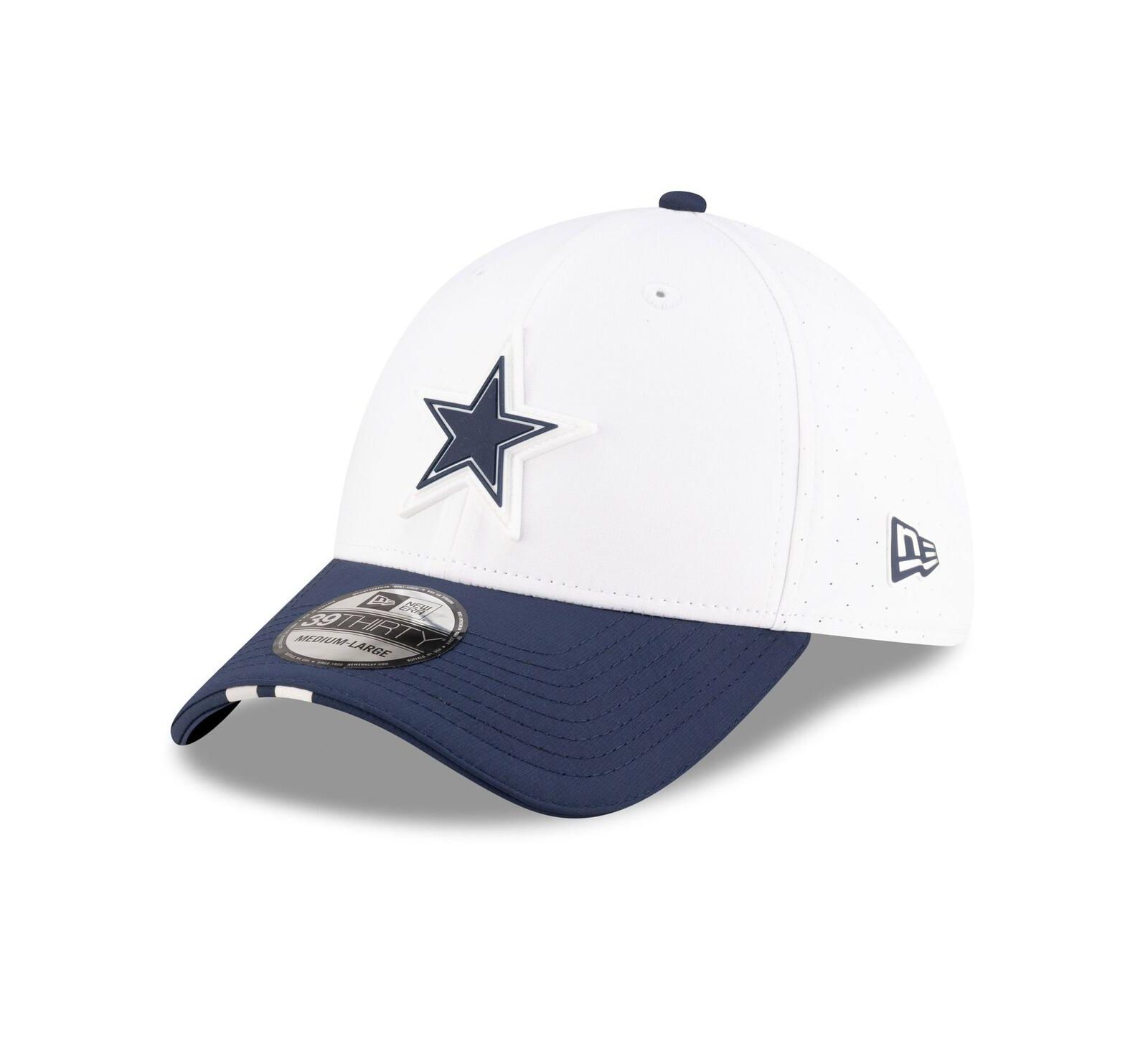 Мужская кепка New Era White/Navy Dallas Cowboys 2025 NFL Training Camp 39THIRTY Flex