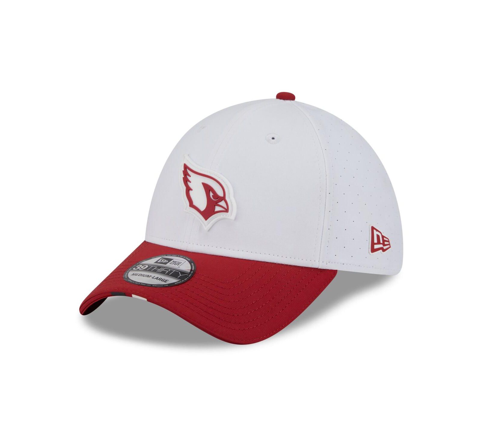 Мужская кепка New Era White/Cardinal Arizona Cardinals 2025 NFL Training Camp 39THIRTY Flex