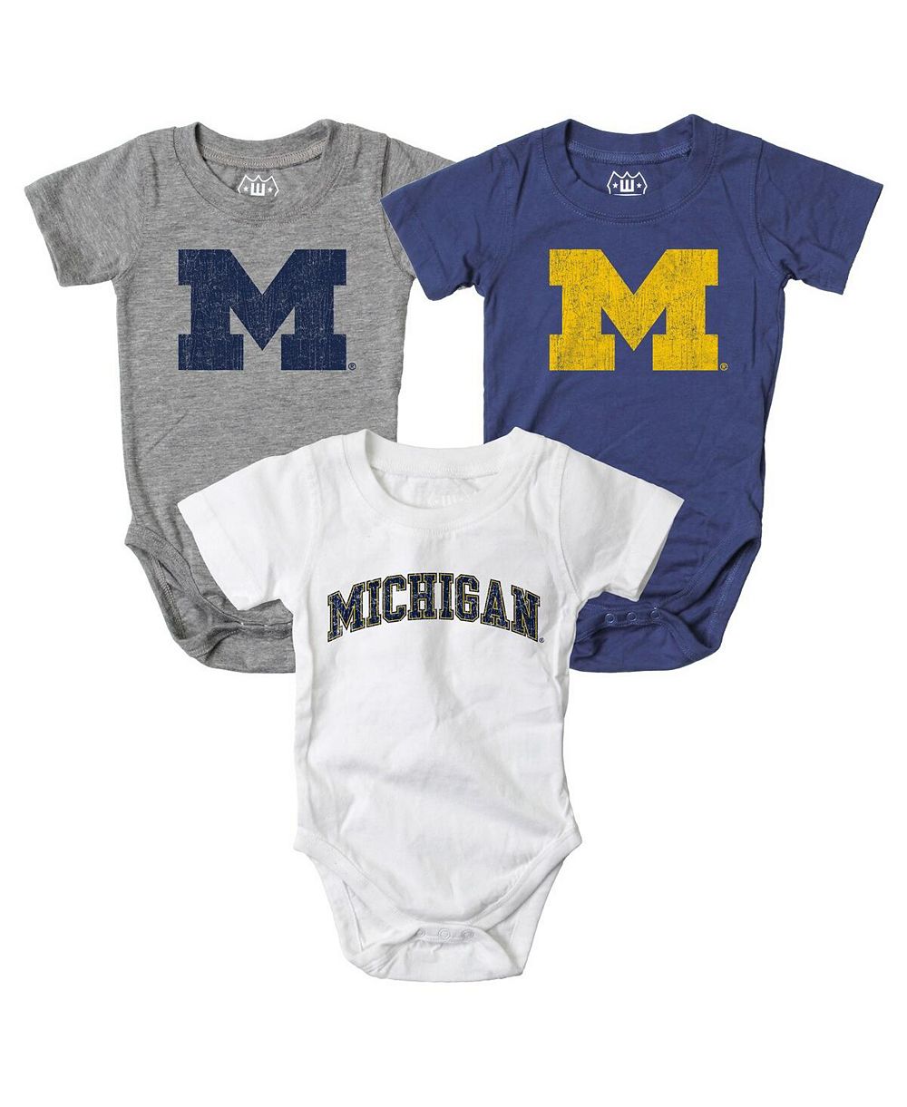 Боди Wes & Willy для мальчиков и девочек 3-Pack Navy/White/Heather Gray Michigan Wolverines