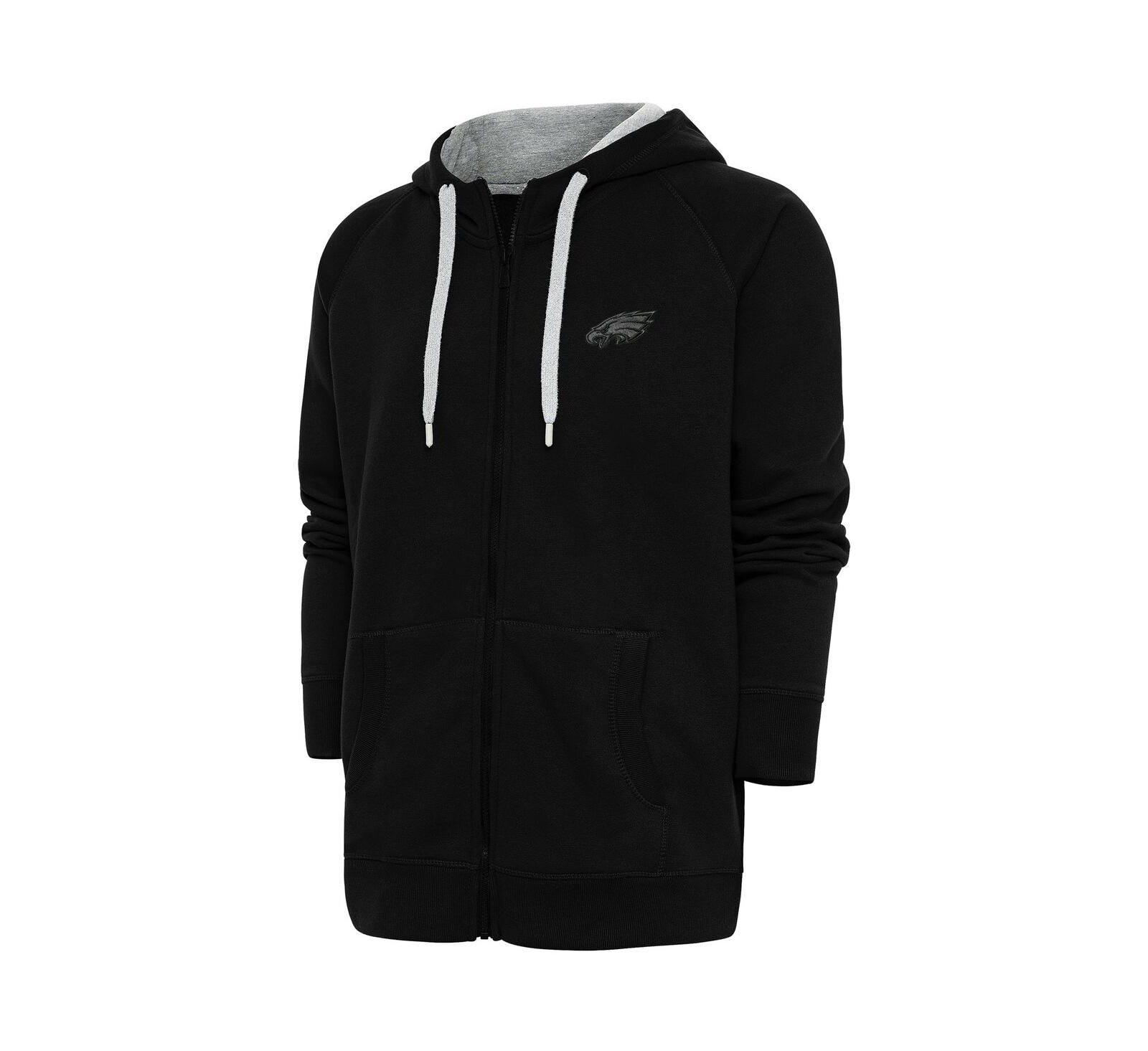 Antigua Men's Black Philadelphia Eagles Tonal Logo Victory Full-Zip Hoodie