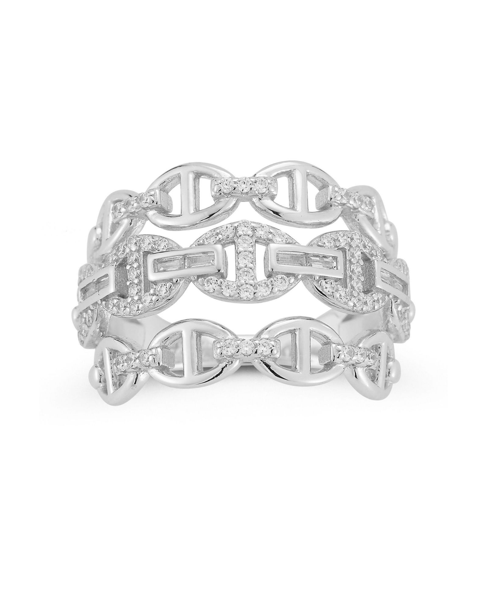 Rachel Zoe Plated Sterling Triple Row Pave Mariner Link Ring