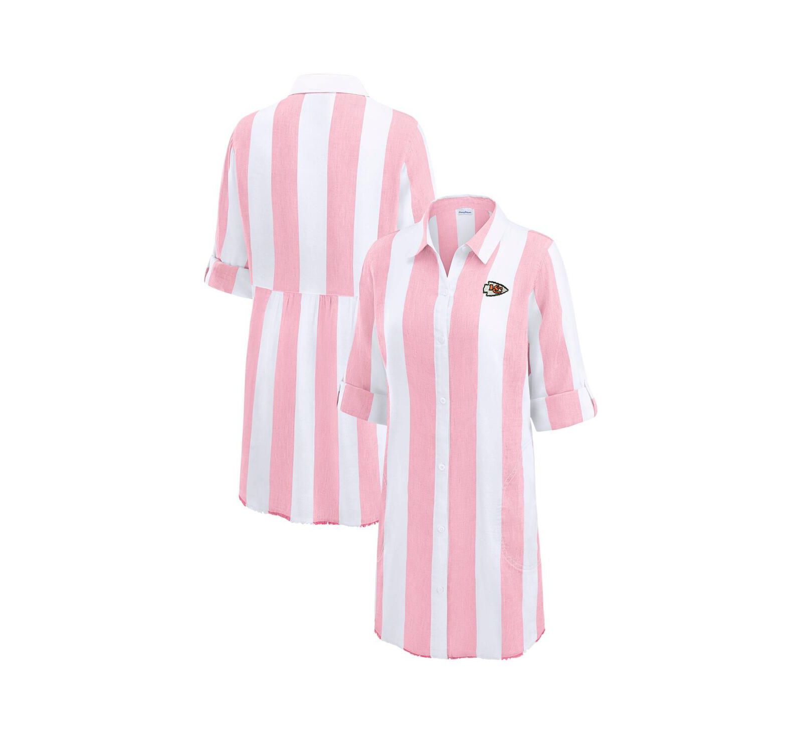 Женская туника Tommy Bahama Pink/White Kansas City Chiefs Rugby Beach Stripe Button-Up