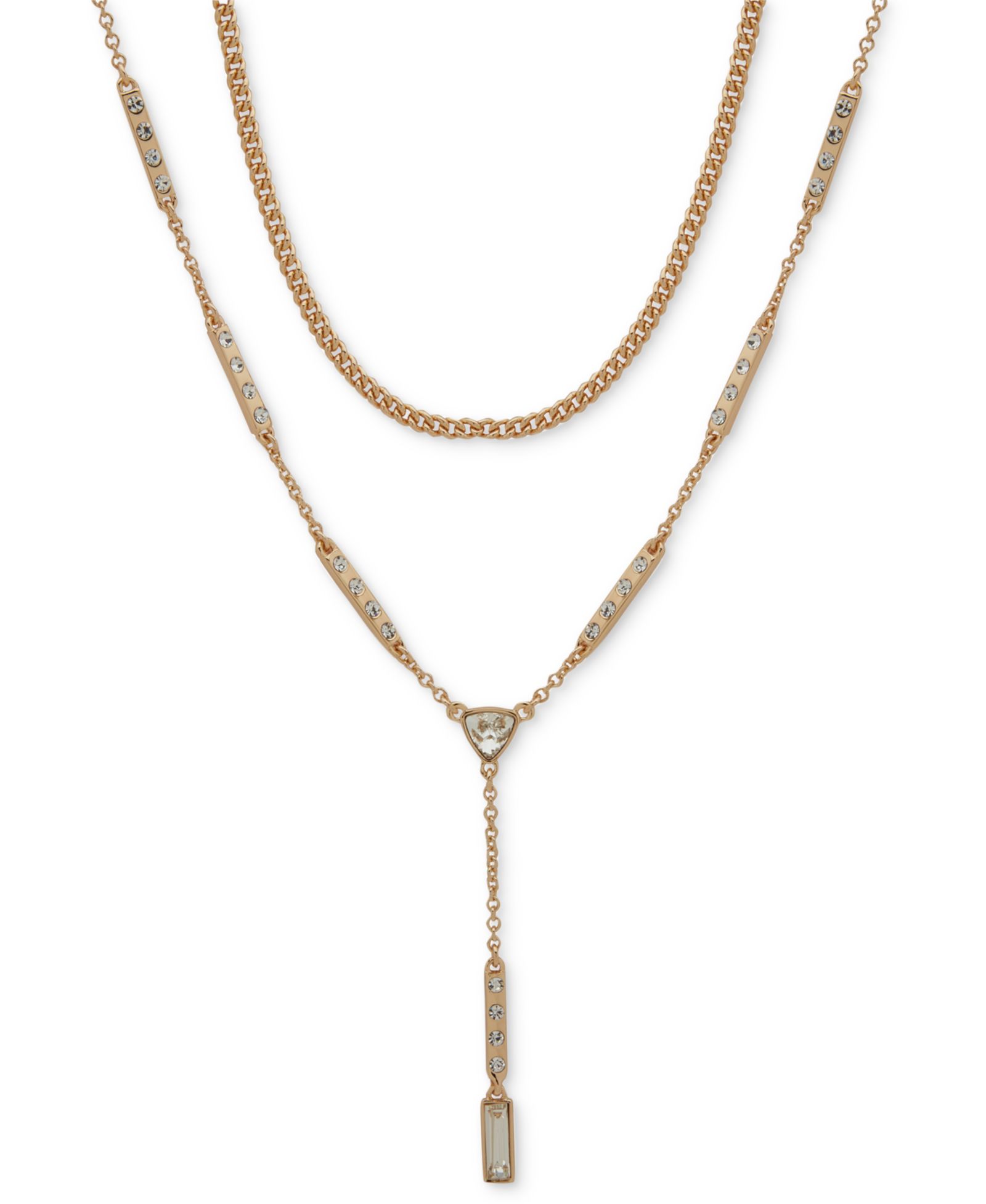 KARL LAGERFELD PARIS Crystal Geometric Layered Lariat Necklace, 16" + 3" extender