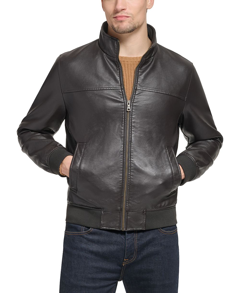 Tommy Hilfiger Мужской бомбер из искусственной кожи Stand Collar