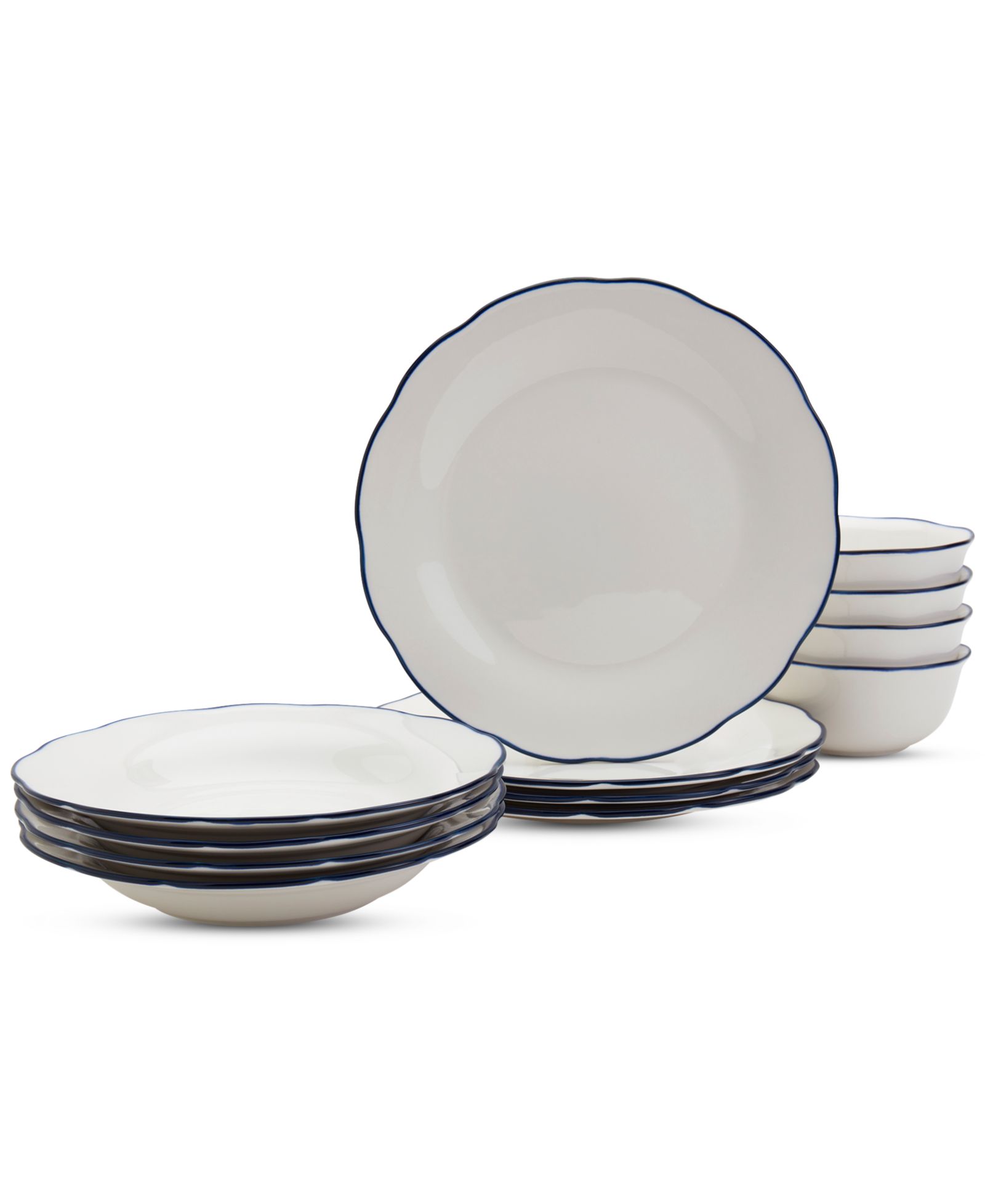 Haven Blue Rim Scalloped 12 Pc. Dinnerware Set, Service for 4, Exclusively at Macy's